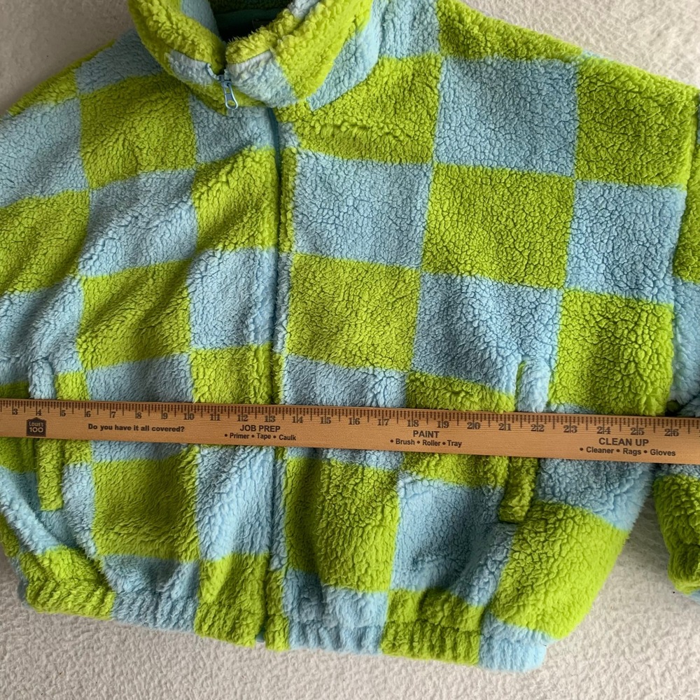 Urban Outfitters Full Zip Fleece Jacket Womens M Sherpa Cropped Blue Green Cozy - Picture 6 of 9